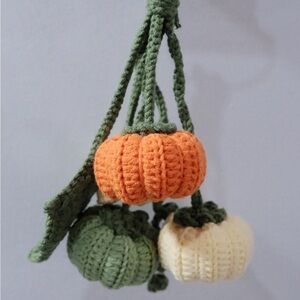 Crochet Pumpkin Decor in Orange, Green, and Yellow